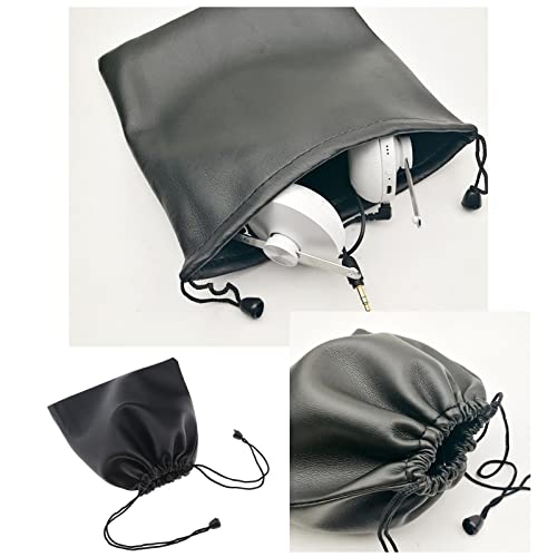 ECSiNG 2PCS Headphone Storage Bag Headset Drawstring Pouch PU Leather Earphone Carrying Bag Waterproof Lightweight Protective Case 22x20cm Black