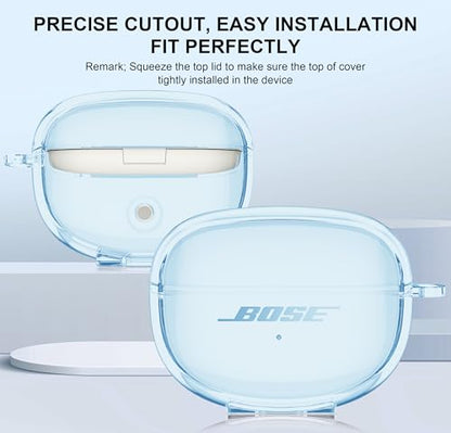 Aircawin for Bose Ultra Open Earbuds Case Clear 2024,Full Protective Shockproof Soft Transparent TPU Cover for Bose Open Ear Wireless Earbud Headphone Accessories with Carabiner and Cleaning Pen-Blue - color: Clear Blue