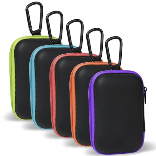 5 Pack Earbud Case Storage Bag with Carabiner, Rectangle - color: A4-Rectangle-green+blue+red+orange+purple