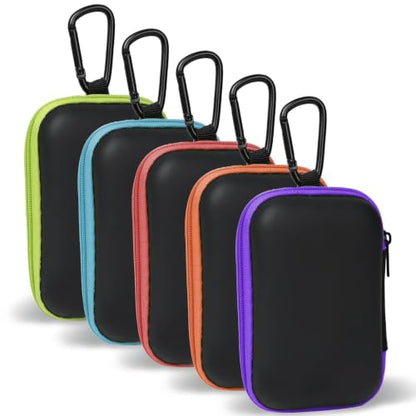 5 Pack Earbud Case Storage Bag with Carabiner, Rectangle - color: A4-Rectangle-green+blue+red+orange+purple