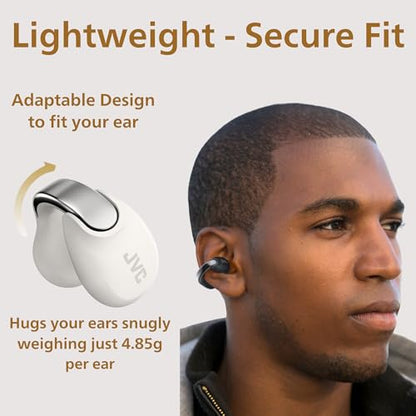 JVC Nearphones HANP1TW Open Ear True Wireless Headphones, White | Bluetooth 5.3, 24H Playback, IPX4 Water Resistant, Built-in Mic, Ear Clip Design - color: White
