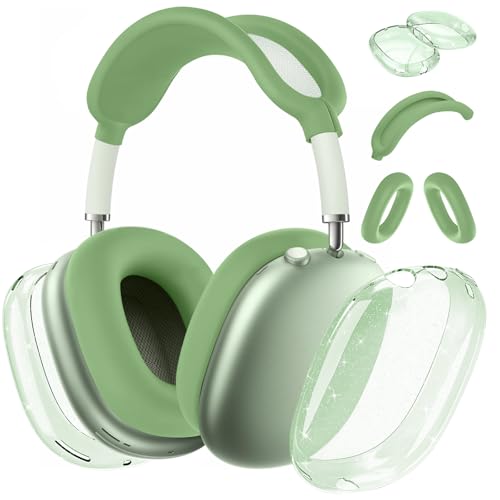 for AirPods Max case Cover,Anti-Scratch Ear Pad Case Cover/Ear Cups Cover/Headband Cover for AirPods Max. Clear Soft TPU and Silicone,Skin Scratch Proof. - color: 3PC-Glitter Green