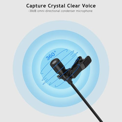 USB-C & USB-A Lavalier Microphone for Smartphones & Computers, 6.6 ft | Omnidirectional Clip-on Mic for iPhone 17/16/15, Samsung, Google, OnePlus and PCs, Ideal for YouTube, Interviews and Podcasts