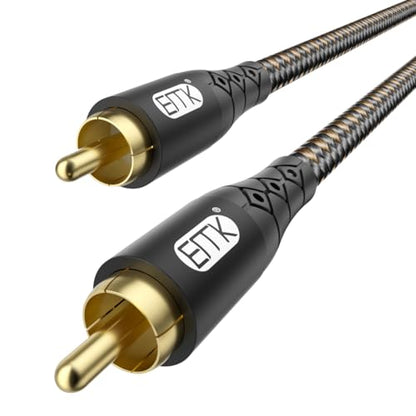 EMK RCA to RCA Subwoofer Cable – 24K Gold-Plated Connector Nylon Braided Double Shielded Audio Cable Digital&Analog Signal Support for Amplifiers Subwoofer Home Theater Hi-Fi Systems Black/10ft/3m - size: 10ft/3m, style: Black*RCA to RCA