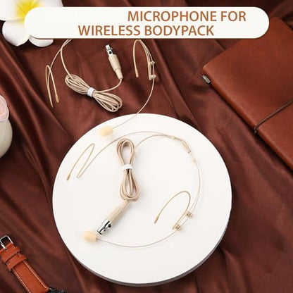 Sabary 5 Pcs Headset Microphone Dual Headworn Earset Over Ear Hanging with 4 Pin XLR 5ft Cable Compatible with Wireless System Bodypack Transmitter for Lectures Live Performance Theater(Beige)