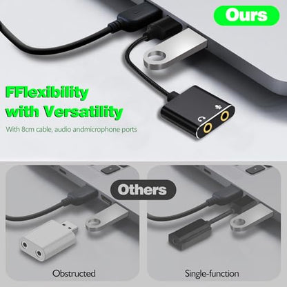 USB to 3.5mm Audio Adapter, External Sound Card with Headphone, Microphone Jack for Windows, Mac, Linux, PS4, PS5(Black) - color: Black