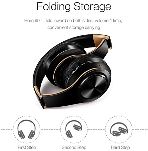 Wireless On-Ear Bluetooth 5.0 Headphones, Foldable Sport HiFi Stereo Sound Headset with Microphone Noise Canceling, Hi-Res Audio, 10 Hours Playtime,Black - color: Black