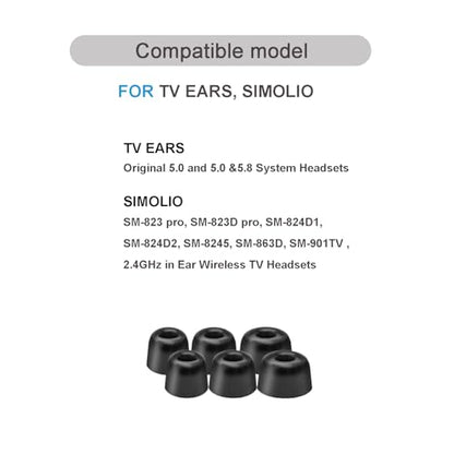Klowcok Foam Replacement Earbud Tips for TV Ears Digital Headset, Medium | In-ear Headphones Tips, Comfort Fit, 3 Pairs, Black - size: Medium