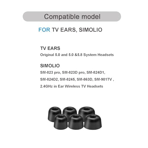 Klowcok Replacement Foam Earbud Tips for TV Ears Digital Headset, Large | In-ear Headphones Tips, 3 Pairs, Black - size: Large