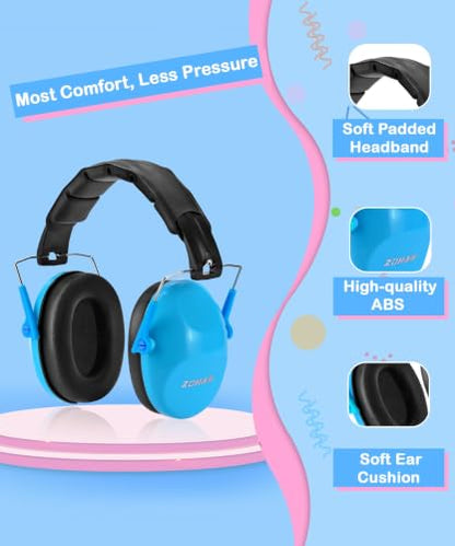 ZOHAN Kids Noise Cancelling Headphones - 25dB NRR Kids Ear Protection 2 Pack, Hearing Protection Safety Ear Muffs for School Monster Truck Fireworks Travel Studying Concerts Autism, Blue and Pink - color: Blue+hot Pink