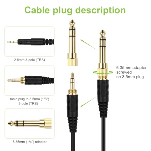 ATH-M50x Audio Cable Replacement Coiled Aux Cord Compatible with Audio Technica ATH-M50x / ATH-M40x / ATH-M70x / ATH-M60X Headphones, with 6.35mm(1/4") Adapter