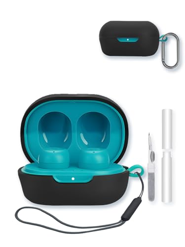 Silicone Case Compatible with JLab JBuds Mini True Wireless Earbuds,Cleaning Kit and Lanyard Soft Protective Shockproof Cover for JLab JBuds Mini-Black - color: Black