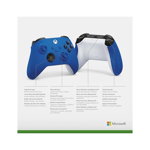 XBOX Wireless Gaming Controller | Shock Blue | Consoles, PCs, TVs, mobile, and more | Textured Grip | Wireless, Bluetooth, USB-C Connectivity - style: Shock Blue