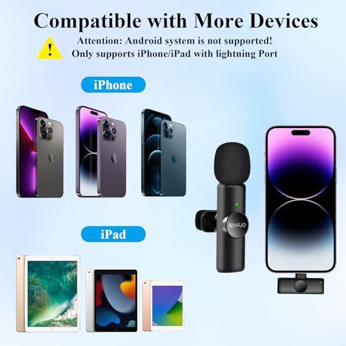 Professional Wireless Microphone for iPhone, iPad, 2pcs Wireless Microphones with Crystal Clear Sound Quality, Mini Microphone Plug-Play for Interview Video Podcast Vlog YouTube Tiktok