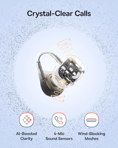 Baseus Bass BC1 Open Ear Earbuds Clip-On Headphones, Open-Ring Comfort with Tri-Curve Snug Clip, Powerful Sound with SuperBass, 4-Mic Clear Calls, IP55 Waterproof, 38H Playtime, Lightweight - color: Space Black