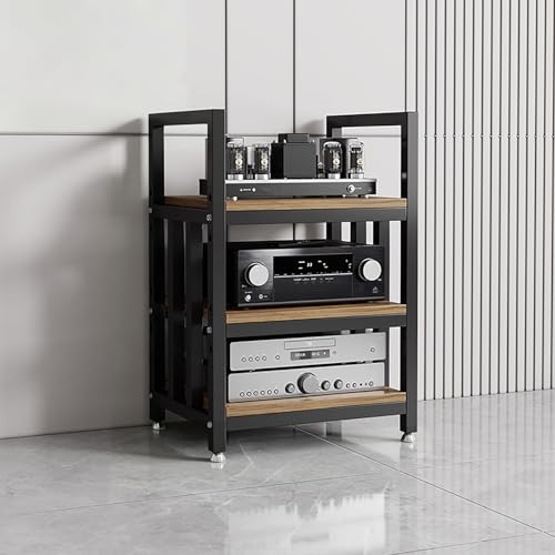 Adjustable Open Frame Hi-Fi Audio Stand, Wood Top Metal Audio Rack with Anti-Vibration Foot, AV Equipment Shelving for Living Room Home Cinema Studio(Black-B) - color: Black-b