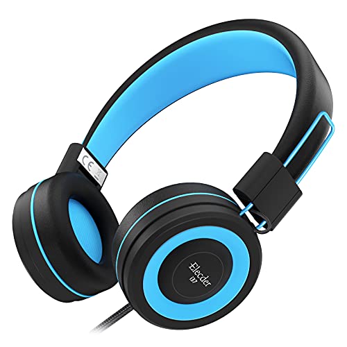 ELECDER i37 Kids Headphones for School Child Girls Boys Teens, Black/Blue | Foldable Adjustable Lightweight, 3.5mm Audio Jack On Ear Headphones for Smartphones Chromebook Computer PC Tablets Travel - color: Black