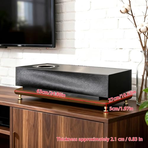 Walnut and Acrylic Audio Rack, Vibration Dampening Stand | Shock-Absorbing Feet with Silent Pads for Desktop Audio Components, Gaming and Living Room(Walnut wood/24.8x10.6x2in) - size: Walnut wood/24.8x10.6x2in