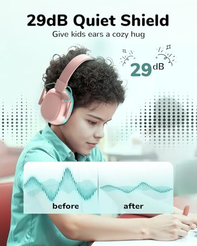 Kids Noise Cancelling Headphones, Sound Proof Ear Protection, 29dB SNR Noise Reduction Bluetooth 6.0 Earmuff, 94dB Lock - 80H Playtime, Hearing Protection for Autism, Shooting Gun Range Mowing (Pink) - color: Pink