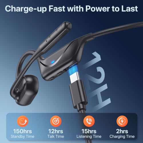 Open Ear Headphones with Mic, 29g Bluetooth Headset, Air Conduction Headphones with Dual Device Connection & Mute, Wireless Headset with Mic for Work, Driving, Office, Workout, Black