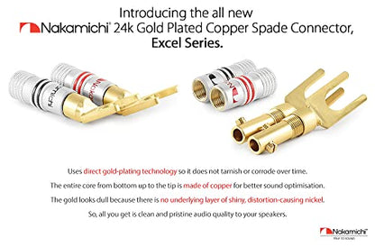 Nakamichi GrubLock 24k Gold Plated Spade Y Banana Plugs, 10-18 AWG | Excel Series, Gauge Size 4mm for Speakers Amplifier Hi-Fi AV Stereo Audio Wire Cable Screw Connector, 20 Pcs (10-Pairs) - size: 20 Pcs (10-Pairs)
