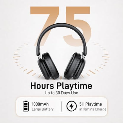 Bluetooth Headphones Over Ear, 75H Playtime Wireless Headphones with Microphone, Foldable Lightweight Headset with 3 EQ Modes, 3D Stereo Sound Low Latency for Travel Work Cellphone