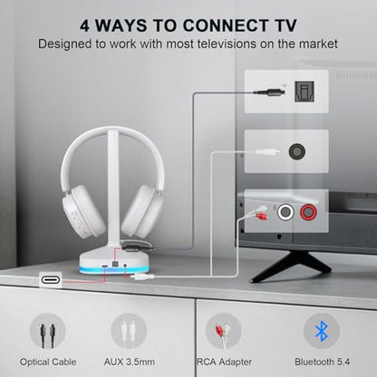 Wireless Headphones for TV, TV Headphones Wireless for Seniors with Transmitter Charging Base, 3 Audio Modes & Low Latency & Blutooth 5.4, Bluetooth Headphones for TV Watching, Gifts for Elderly