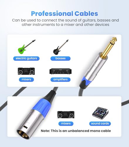 Tisino 1/4" to XLR Male Mono Cable Unbalanced Quarter inch to XLR Male Microphone Cable for Connecting Instruments to Mixers, 3.3ft - size: 3 feet