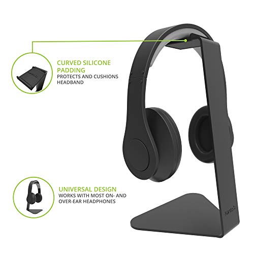 Kanto H1 Universal Headphone Stand - Black - Solid Steel Construction - Curved Silicone Resting Surface - color: Black, style: H1 Universal