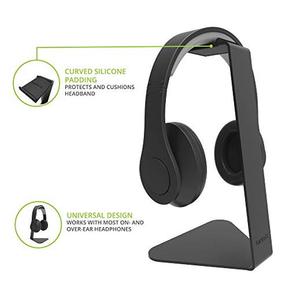 Kanto H1 Universal Headphone Stand - Black - Solid Steel Construction - Curved Silicone Resting Surface - color: Black, style: H1 Universal