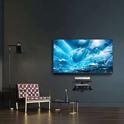 suptek Speaker Mount, Floating Glass Shelf Wall Mount Bracket for DVD Players/Cable Boxes/Games Consoles/TV Accessories, 2 Shelves, Black CS202 - size: 2 Shelves