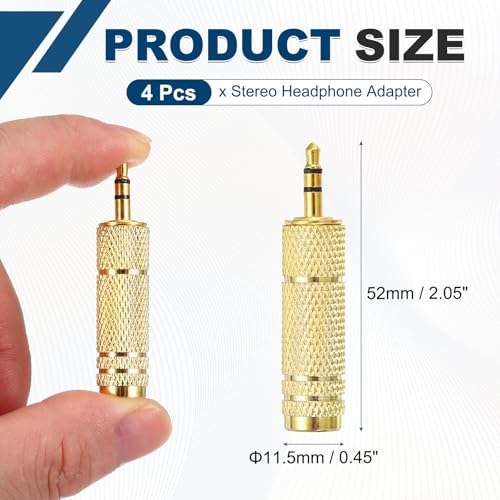 MECCANIXITY 4Pcs TRS 3.5mm Male to 6.35mm Female 1/8" Plug to 1/4" Gold | Stereo Headphone Adapter, Jack, Audio Converter, Nickel Plated, for Guitars Speakers Laptops Signal Conversion - color: Gold