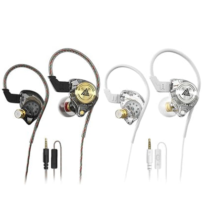 Wired Gaming Earbuds 2 Pack, Ak3file in Ear Monitors, Deep Bass Sound Wired Earbuds, HiFi in Ear Headphones with 1DD 10mm Dynamic Driver, IEM for Music Gaming Video Calling (Black+White) - color: Black+White