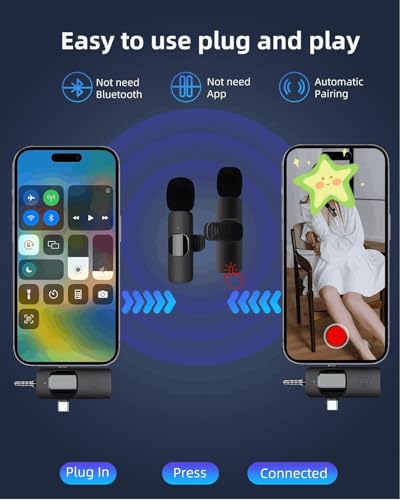 AMOOX Professional Wireless Lavalier Microphone for iPhone, Camera, Android, iPad, mini Microphone, Ultra-Low Delay, Microphone for YouTube,Interview,Video Recording/Vlog/TikTok - style: One Piece Lighting Port