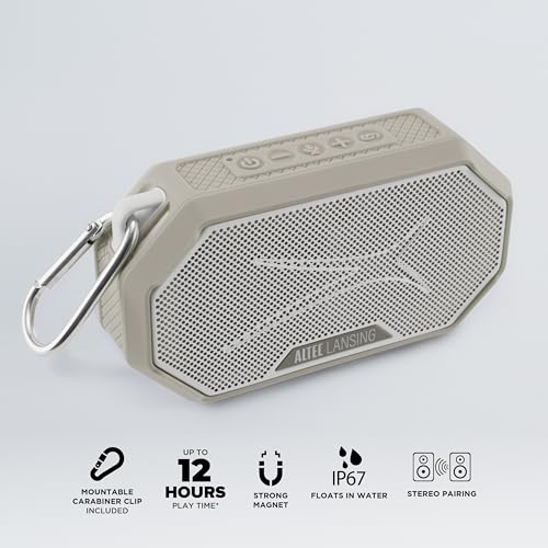 Altec Lansing Portable Bluetooth Speaker HYDRAMINI 2.0, IP67 Waterproof, Portable Speaker, 12h Playtime, Wireless Pairing, USB-C Quick Charge, Magnetic Bluetooth, Voice Assistant Integration - color: Cool Gray/White