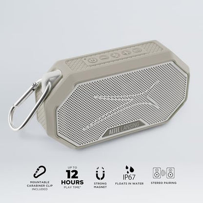 Altec Lansing Portable Bluetooth Speaker HYDRAMINI 2.0, IP67 Waterproof, Portable Speaker, 12h Playtime, Wireless Pairing, USB-C Quick Charge, Magnetic Bluetooth, Voice Assistant Integration - color: Cool Gray/White