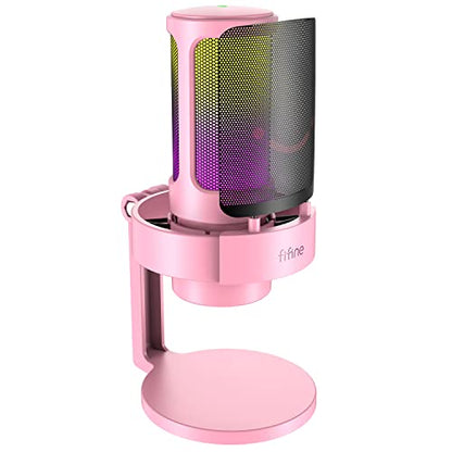FIFINE A8 Pink Gaming USB Microphone, Condenser Desktop Mic for PC PS4/5 - size: A8P-Desktop