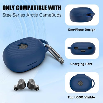 for Steelseries Arctis Gamebuds Silicone Case, Unisex Soft Protective Gamebuds Case, Only Compatible with Steelseries Gamebuds with Carabiner, Dark Blue - color: Dark Blue