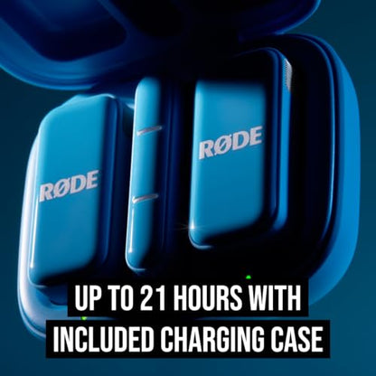 RØDE Wireless Micro - Compact Wireless Microphone, Two Mics with Charge Case for Smartphone Content Creation - USB-C, Blue | Two Mics with Charge Case for Smartphone Content Creation, USB-C, Blue - color: USB-C Blue