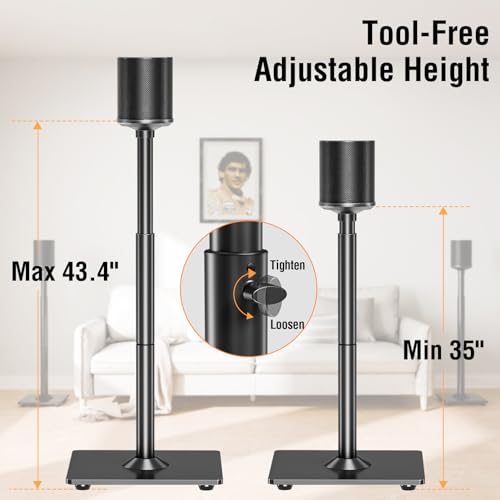 ELIVED Speaker Stands Pair for Sonos Era 100 and Sonos One, One SL, Play:1 | 35"- 43.4" Height Adjustable Speaker Stand for Surround Sound, Cable Management, Tempered Glass Base, 11 LBS Loading - size: For Sonos Era 100