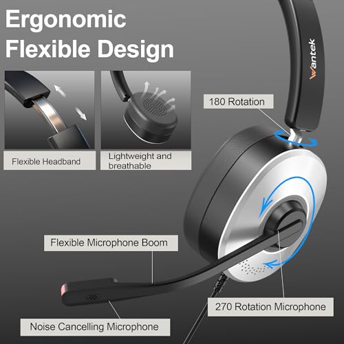 Wantek USB Headset with Microphone, Noise Cancelling Computer Headset - color: Brown