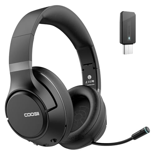 H300 Wireless Headphones with Microphone,Over Ear Bluetooth Headsets, Black | USB Dongle,One-Tap Mute, Environmental Noise Cancelling Retractable Mic for Work Office Call Center Laptop Computer
