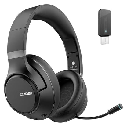 H300 Wireless Headphones with Microphone,Over Ear Bluetooth Headsets, Black | USB Dongle,One-Tap Mute, Environmental Noise Cancelling Retractable Mic for Work Office Call Center Laptop Computer