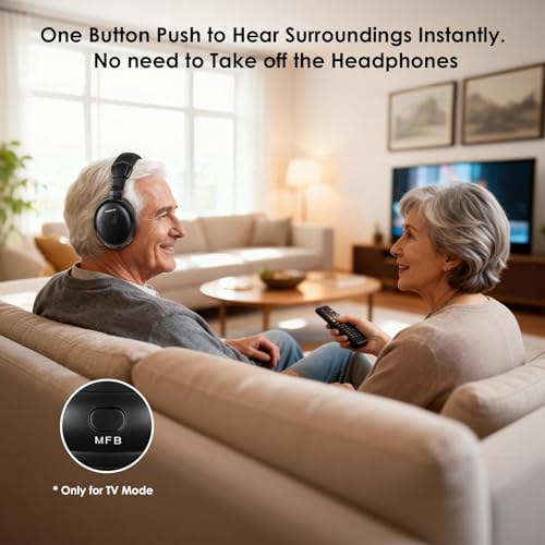 SIMOLIO Dual Wireless TV Headphones for Seniors, Bluetooth for PC/TV, 829D2 | Clear Voice & Loud Volume, OPT/AUX Passthrough to Soundbar, L/R Audio Balance, Ambient Sound Mode, Spare Battery, 164ft Range - style: Two Headsets