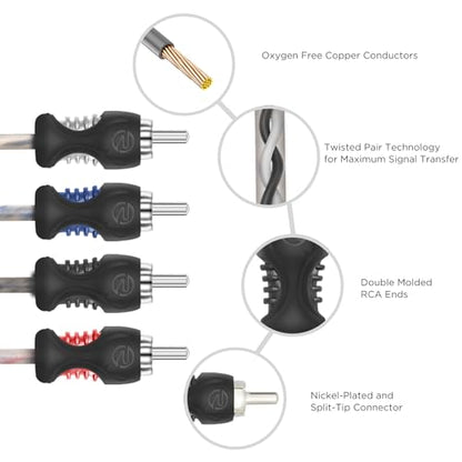 RECOIL RCI49 OFC 9ft 4-Channel RCA Audio Cable Twisted Pair Noise Reduction | 100% Oxygen Free Copper - size: 9ft
