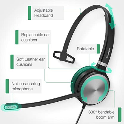 Yealink UH36 USB Headset with Mic 3.5mm Wired Headphones for PC Computer | Mono USB-A Headset with Noise Cancelling Microphone 3.5mm Jack Work Headphones for Office Call Center PC Laptop UC Compatible
