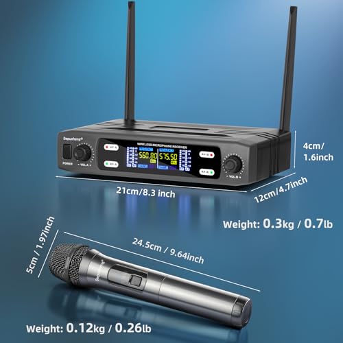 Depusheng Wireless Microphone System, VHF Fixed Dual Frequency Wireless Set with 2 Handheld Dynamic Transmitter Wireless Mic Set for Singing, Karaoke, Church, DJ,200ft Range - size: X2 PRO