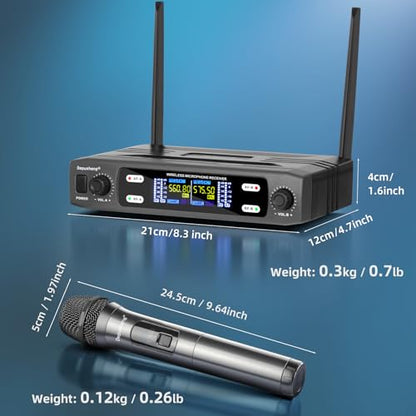Depusheng Wireless Microphone System, VHF Fixed Dual Frequency Wireless Set with 2 Handheld Dynamic Transmitter Wireless Mic Set for Singing, Karaoke, Church, DJ,200ft Range - size: X2 PRO