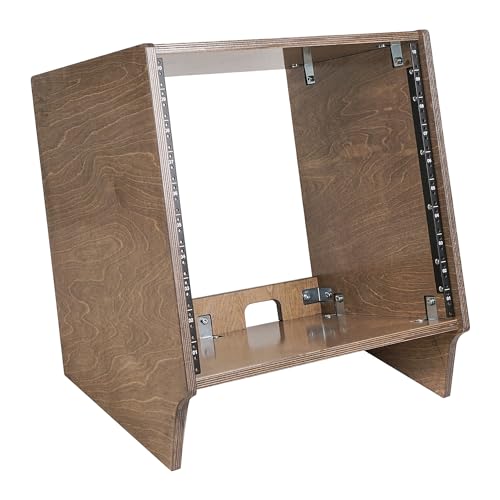 Sound Town DIY 10U Angled Desktop Turret Studio Rack with Solid Baltic Birch Plywood, Weathered Brown, Assembly Required (SDRK-10SLB) - size: 10U, Weathered Brown