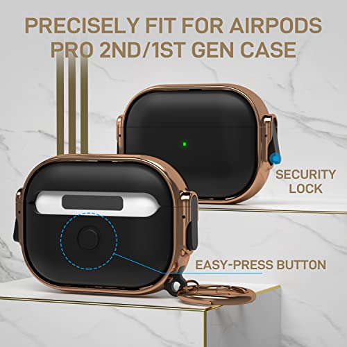 for AirPods Pro 2nd/1st Case with Lock, Magsafe Compatible, Black/Rose Gold | Double Secure Lock,Drop Protection,Two-Piece Design,with Gold Keychain, Anti Lost, Dustproof, Cute AirPods Pro 2nd/1st Case - color: Black + Rose Gold, size: AirPods Pro2/Pro1 C